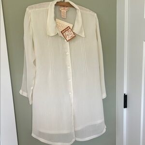 April Cornell blouse long sleeve sheer button down blouse sz med shell buttons
